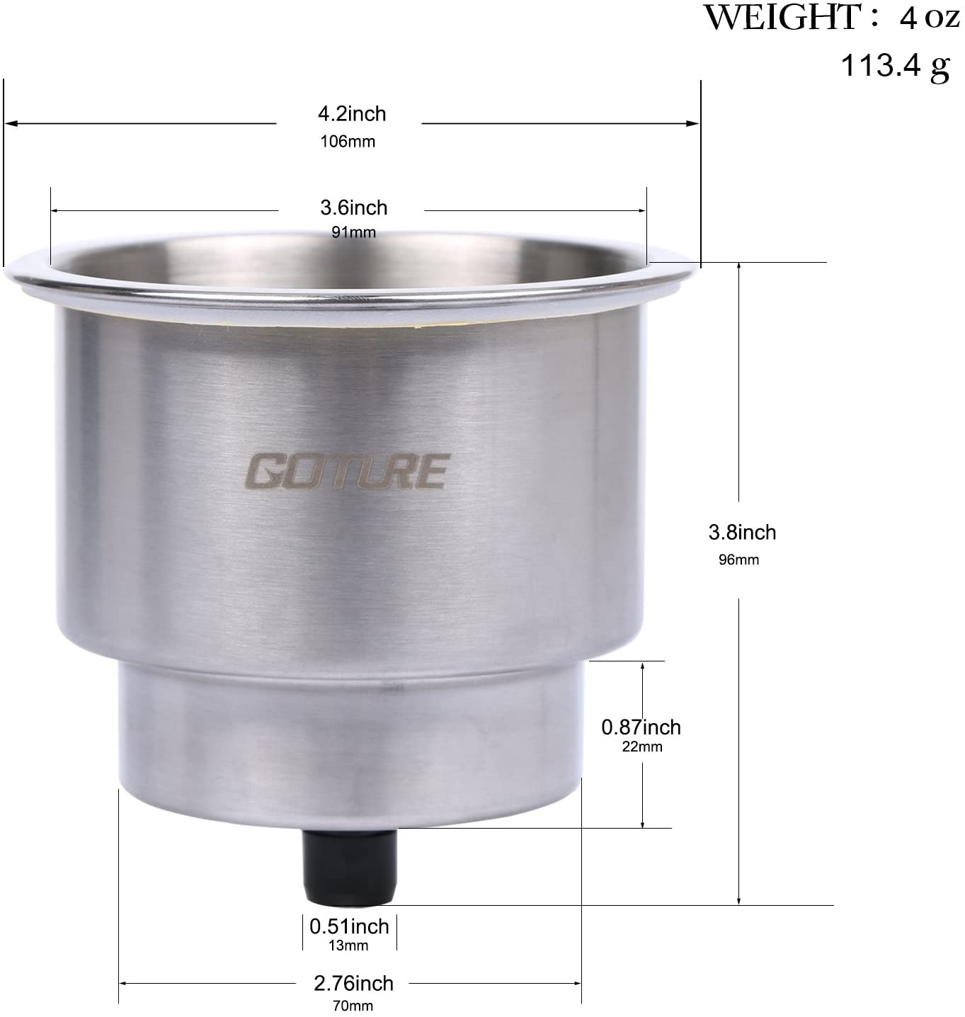 Goture Stainless Steel Cup Drink Holder with Drain Marine Boat Rv