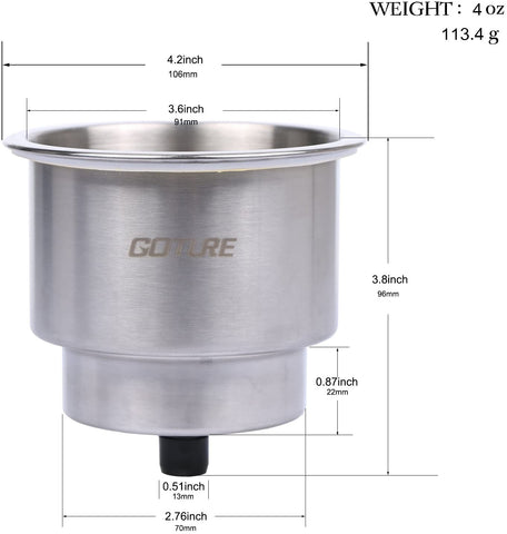GOTURE Stainless Steel Cup Drink Holder with Drain for Marine Boat RV Camper Rod