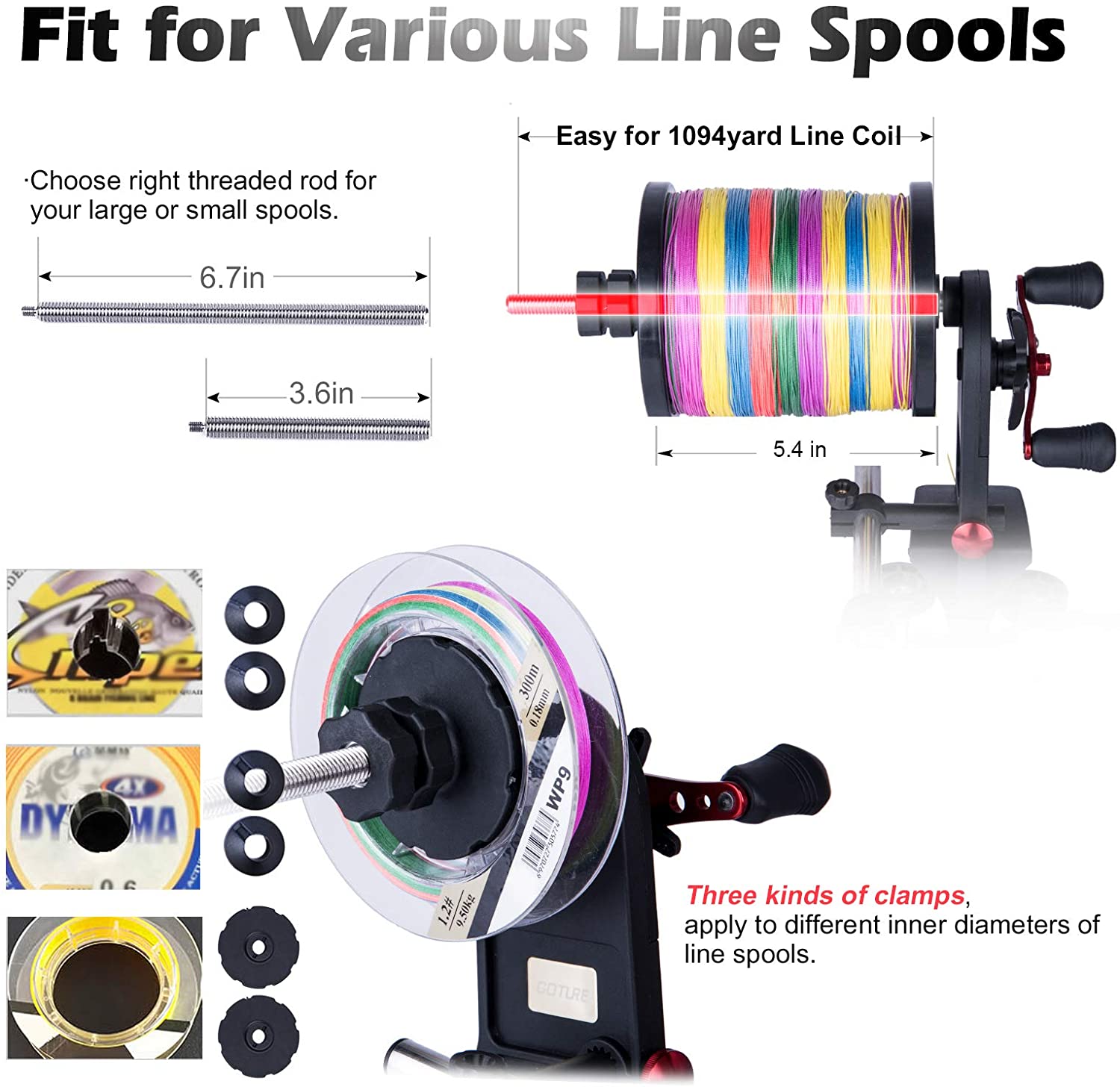 Fishing Line Winder, Spool Holder Tackle, Fishing Reel Spooling Station,  With Suction Cup Adjustable Portable Table