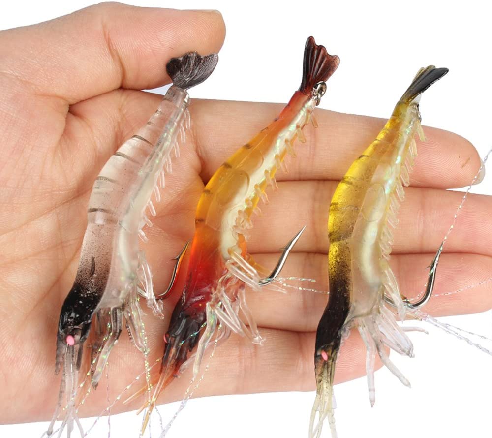 GOTURE Soft Lures Luminous Shrimp Bait Set for Trout Bass Salmon, Freshwater/Saltwater