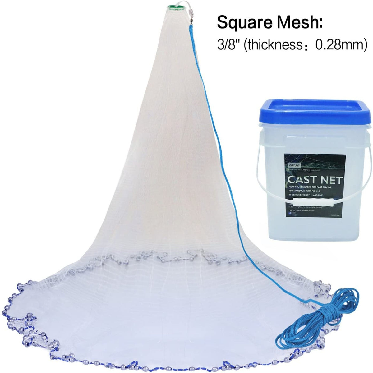 Cast Net, 3/8 Inch Mesh Cast Nets for Fishing with Heavy Duty Real