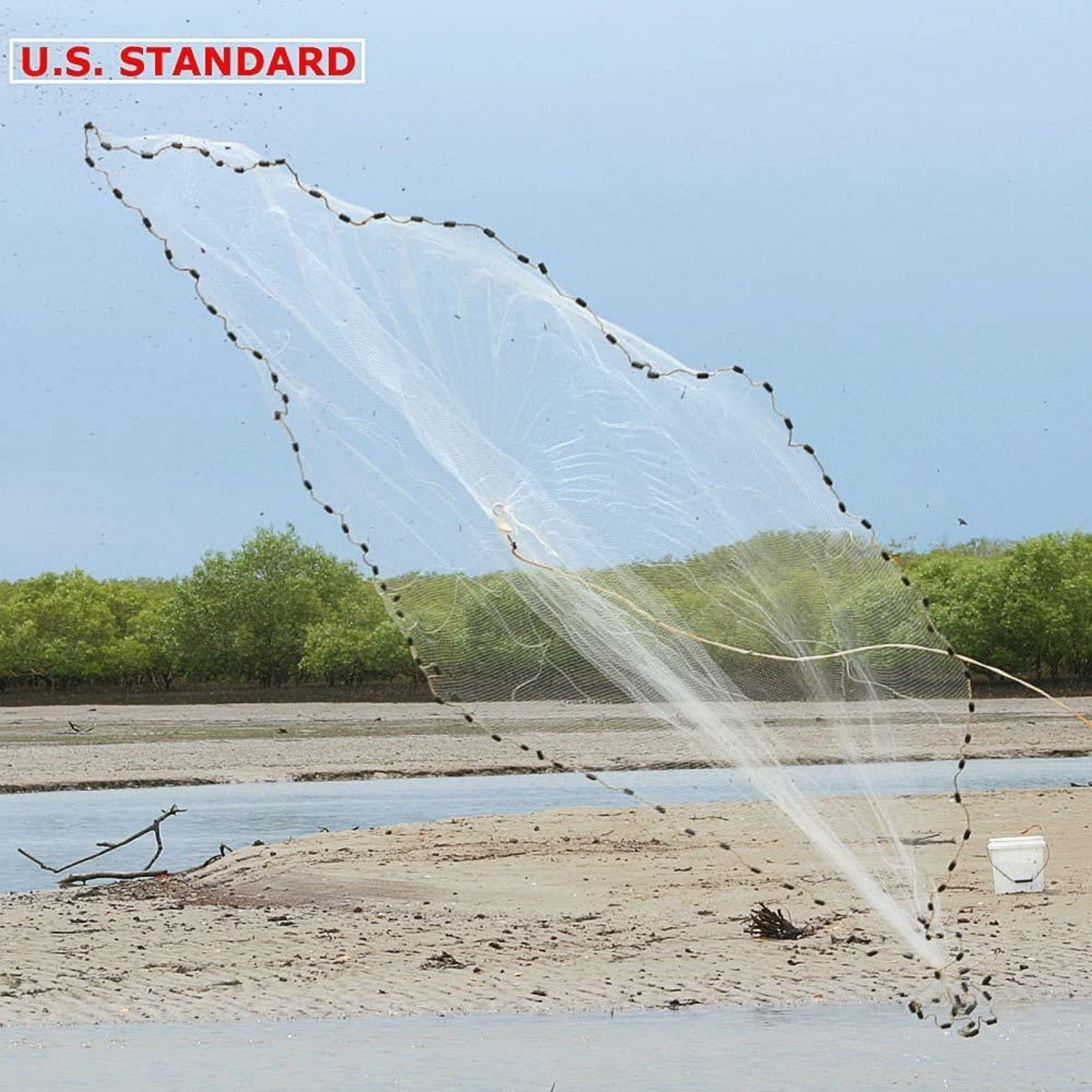 Professional Real Lead Saltwater Heavy Duty Cast Net with Bucket for Bait Trap Fish - GOTURE