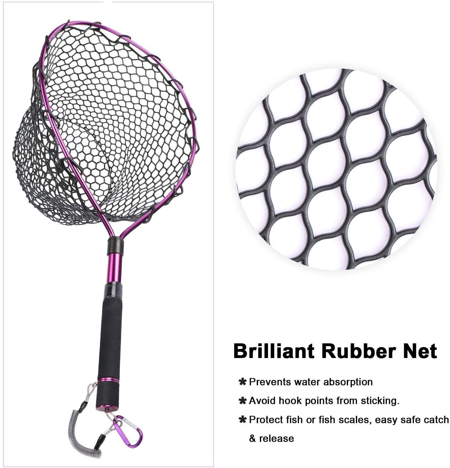 GOTURE Aluminum Alloy Magnetic Clip Soft Rubber Mesh Fly Fishing Landing Net