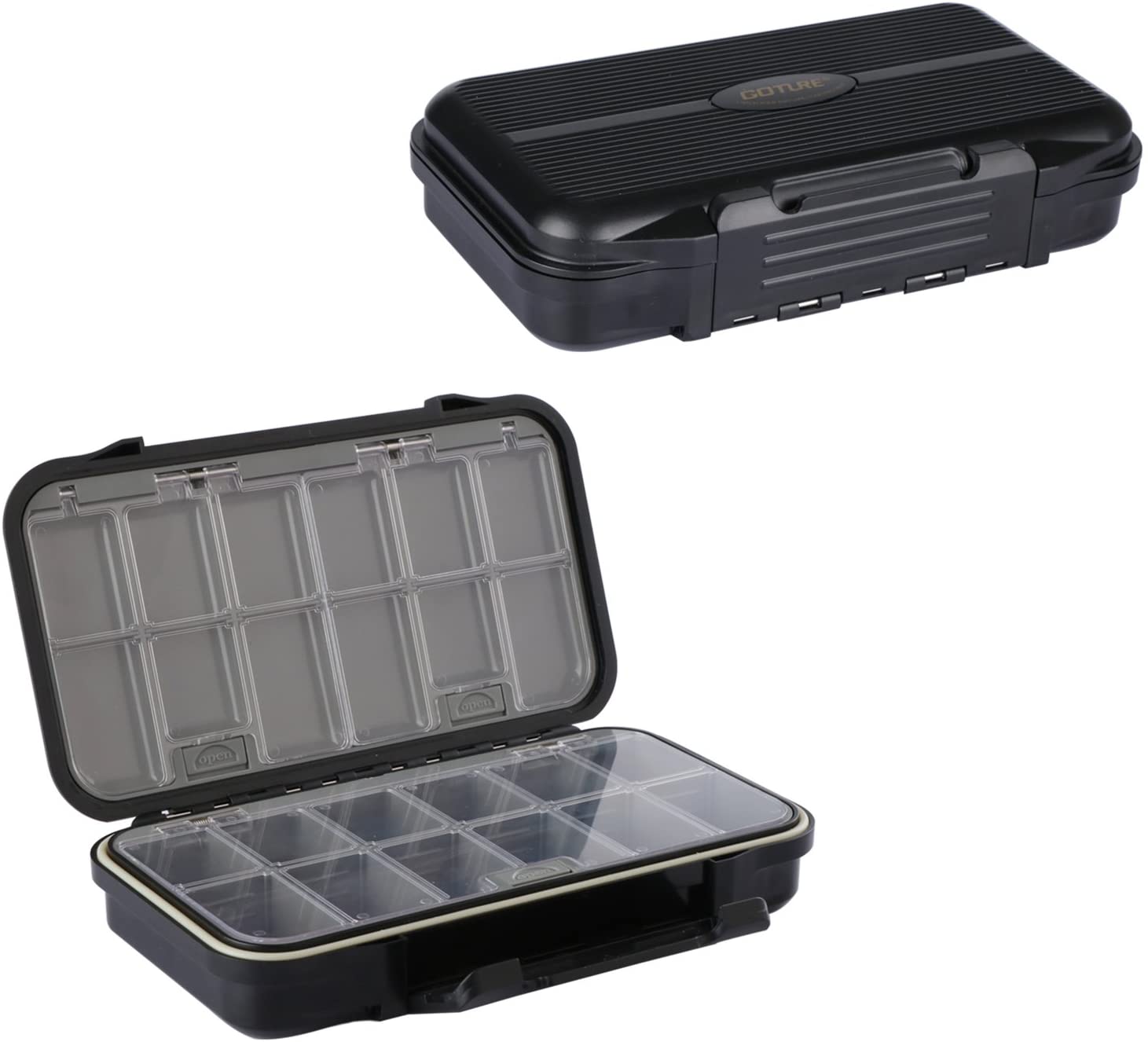 Goture Small Tackle Box, Black Waterproof 2 Sided Adjustable
