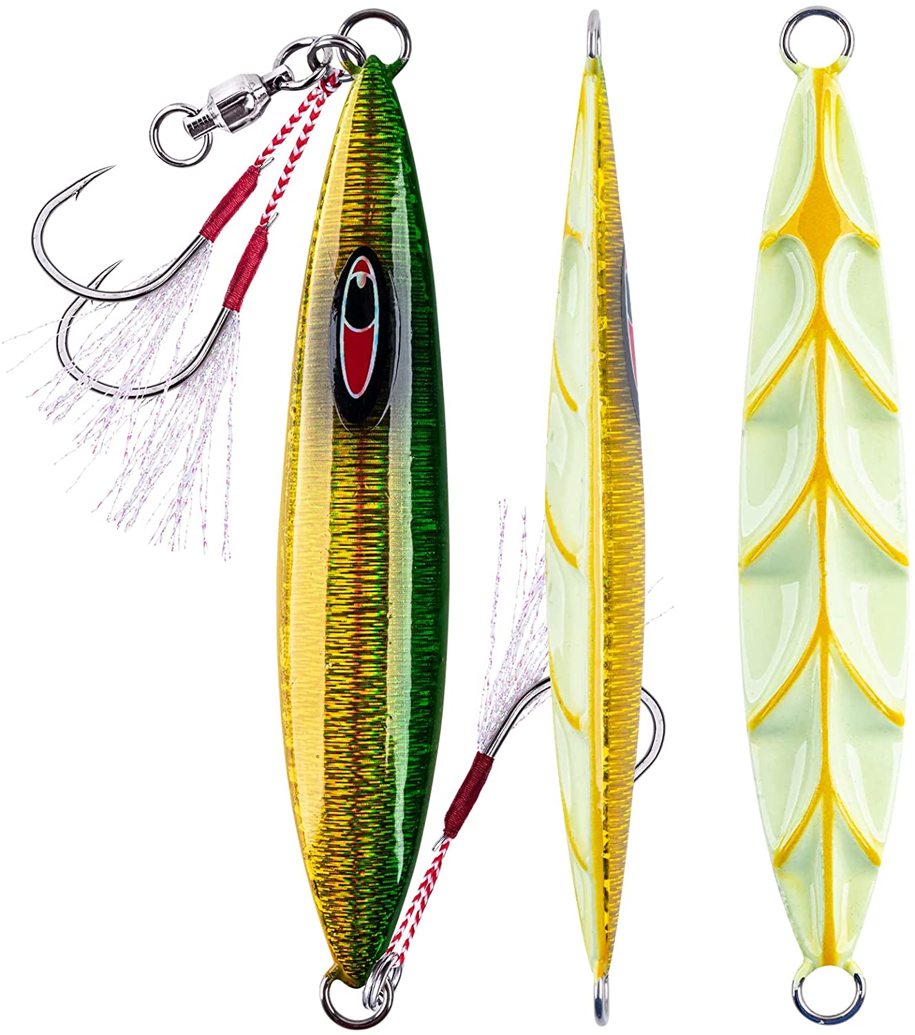 attractors with flat fish lure Goture Glow Slow Pitch Jigs Double Assist Hook Saltwater Lead Jigging Lures with Portable Jig Bag – GOTURE