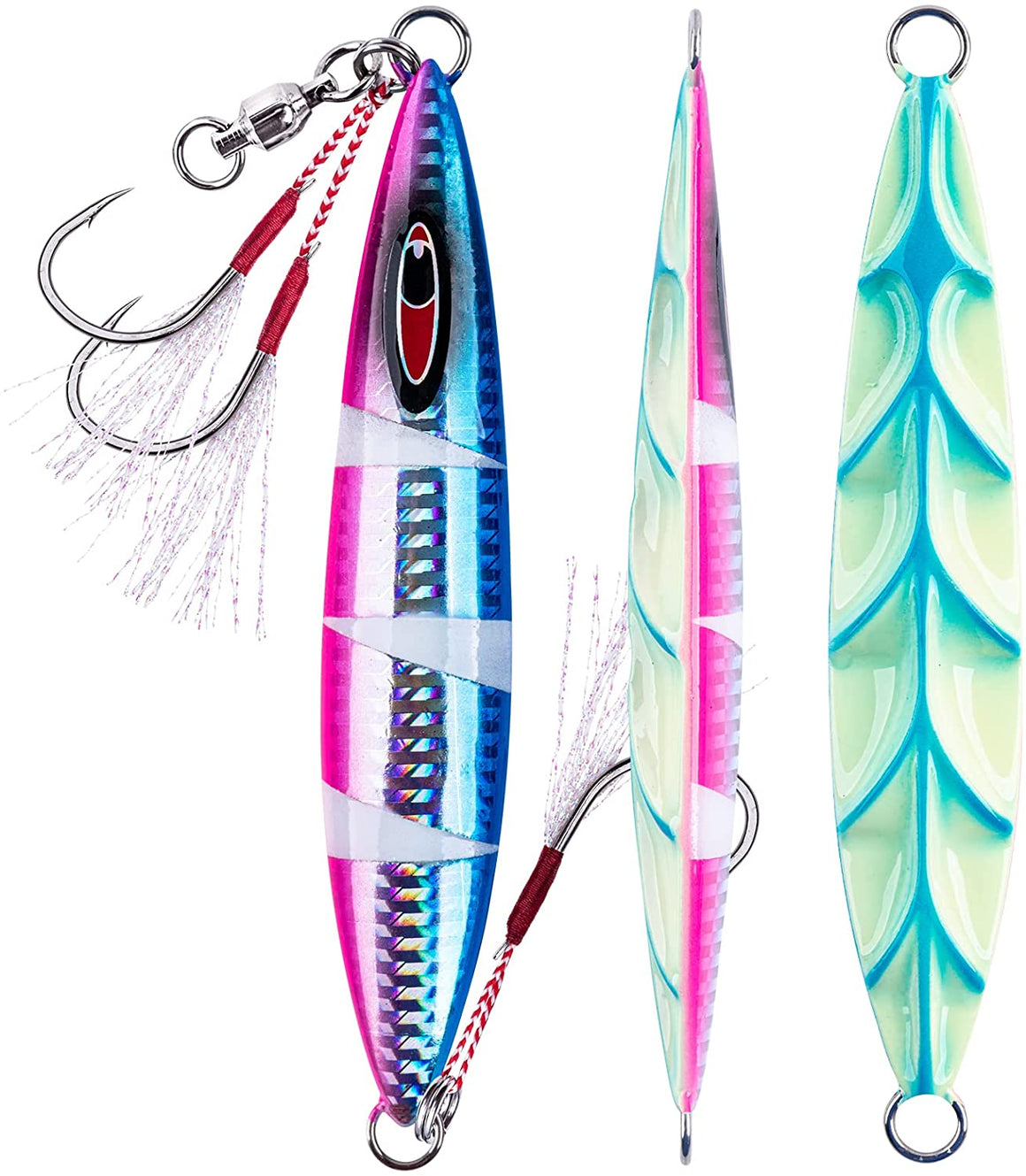 Goture Glow Slow Pitch Jigs Double Assist Hook Saltwater Lead Jigging ...