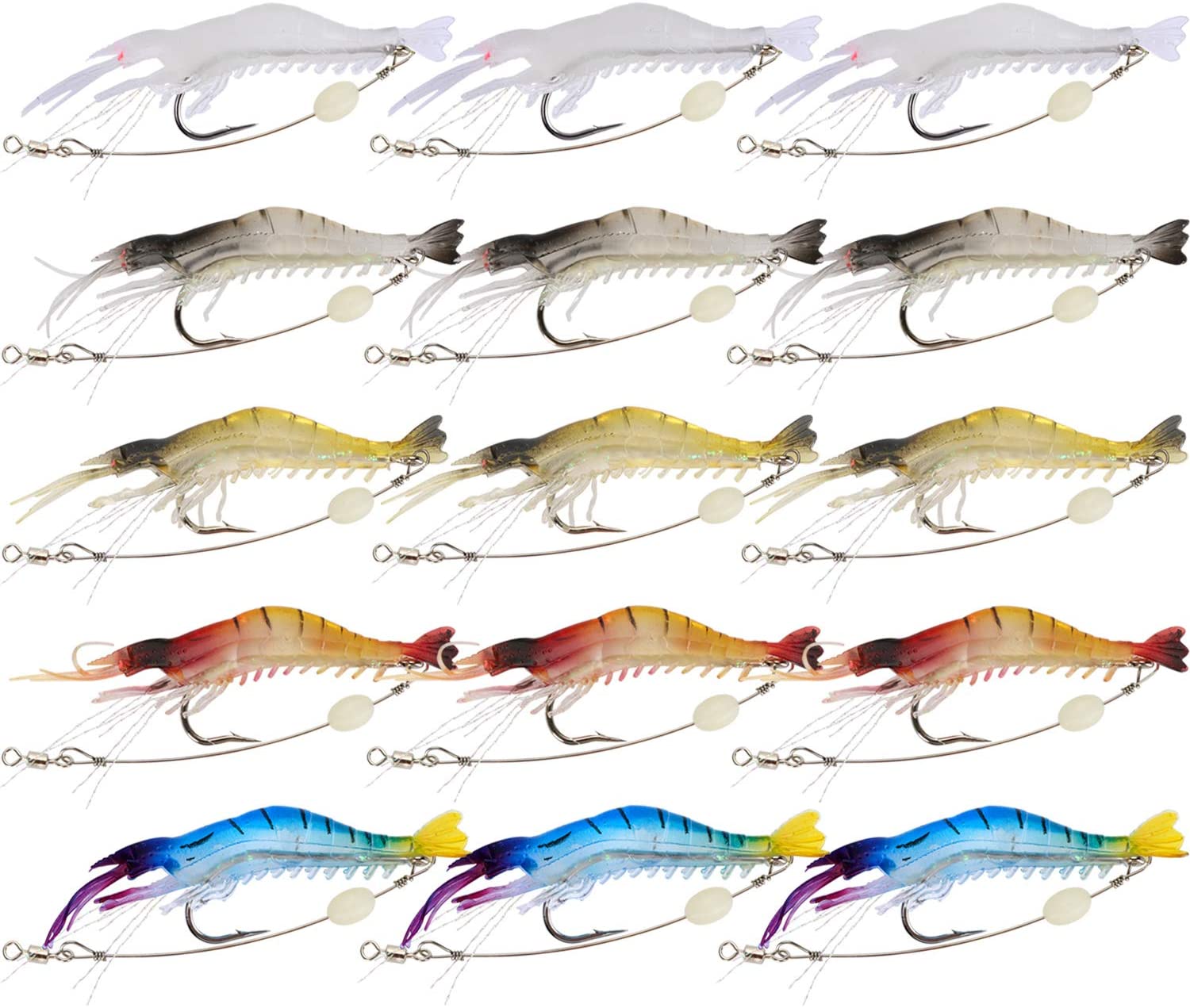 GOTURE Soft Lures Luminous Shrimp Bait Set for Trout Bass Salmon, Freshwater/Saltwater