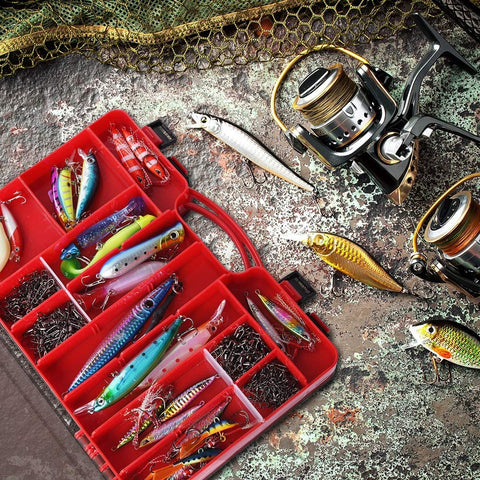 Goture Fishing Box Fishing Tackle Box Organizer Double Sided Plastic  Storage Portable Handle Included 44 Compartments Hard Case Medium 12 8 3  Smoke Red : : Sports & Outdoors