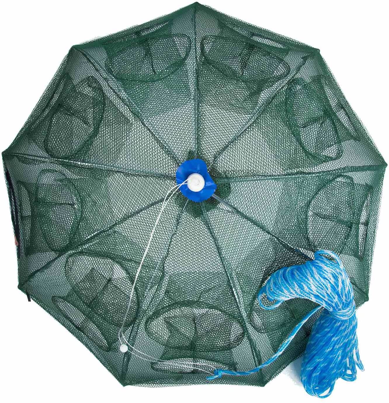 TeqHome Fishing Net Trap, Portable Folded Umbrella Shaped 6 Holes Fish  Shrimp Minnow Crayfish Crab Baits Cast Mesh Trap