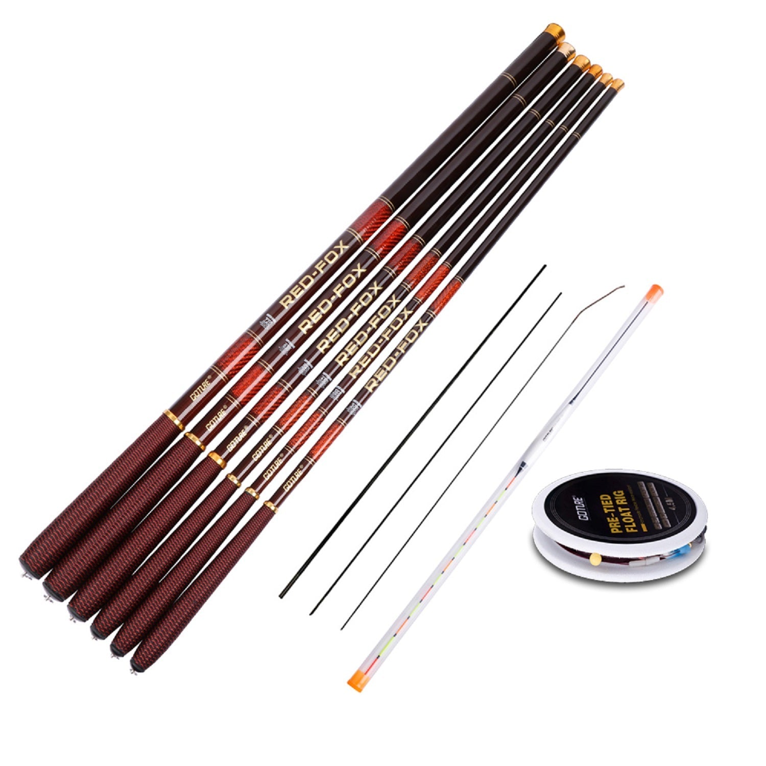 Goture RED-FOX Stream Fishing Rod, Carbon Fiber, Telescopic - 10FT  Pole+Vertical Fishing Floats+Pre-tied Fishing Rig