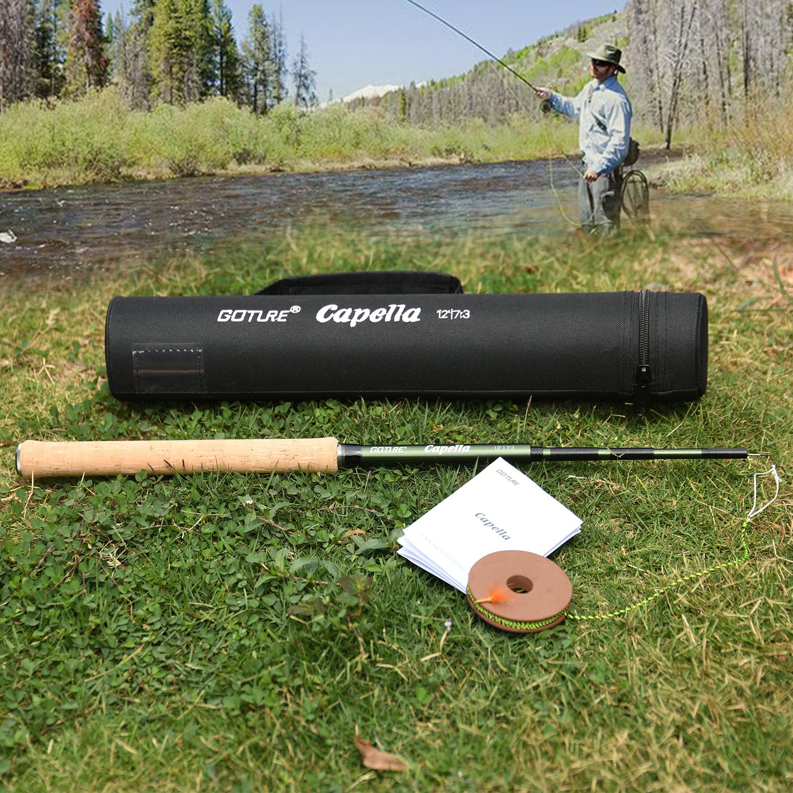Goture Capella Tenkara Rod Kit 12FT/3.6M Fishing Rod, 30T Carbon Fiber -  Cork Handle