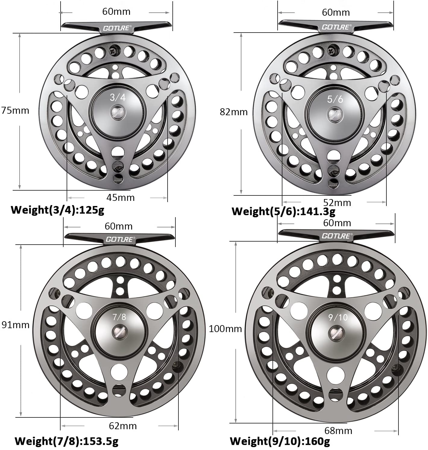 Goture CNC Aluminum Fly Reel Size 5-10 Goture Fly Fishing Reel - CNC Machined Aluminum, Large Arbor, Sizes 5/6/7/8/9/10 For All Freshwater Moulinet Peche A La Mouche Goture CNC Aluminum Fly Reel Size 5-10 Goture Fly Fishing Reel - CNC Machined Aluminum, Large Arbor, Sizes 5/6/7/8/9/10 For All Freshwater Moulinet Peche A La Mouche