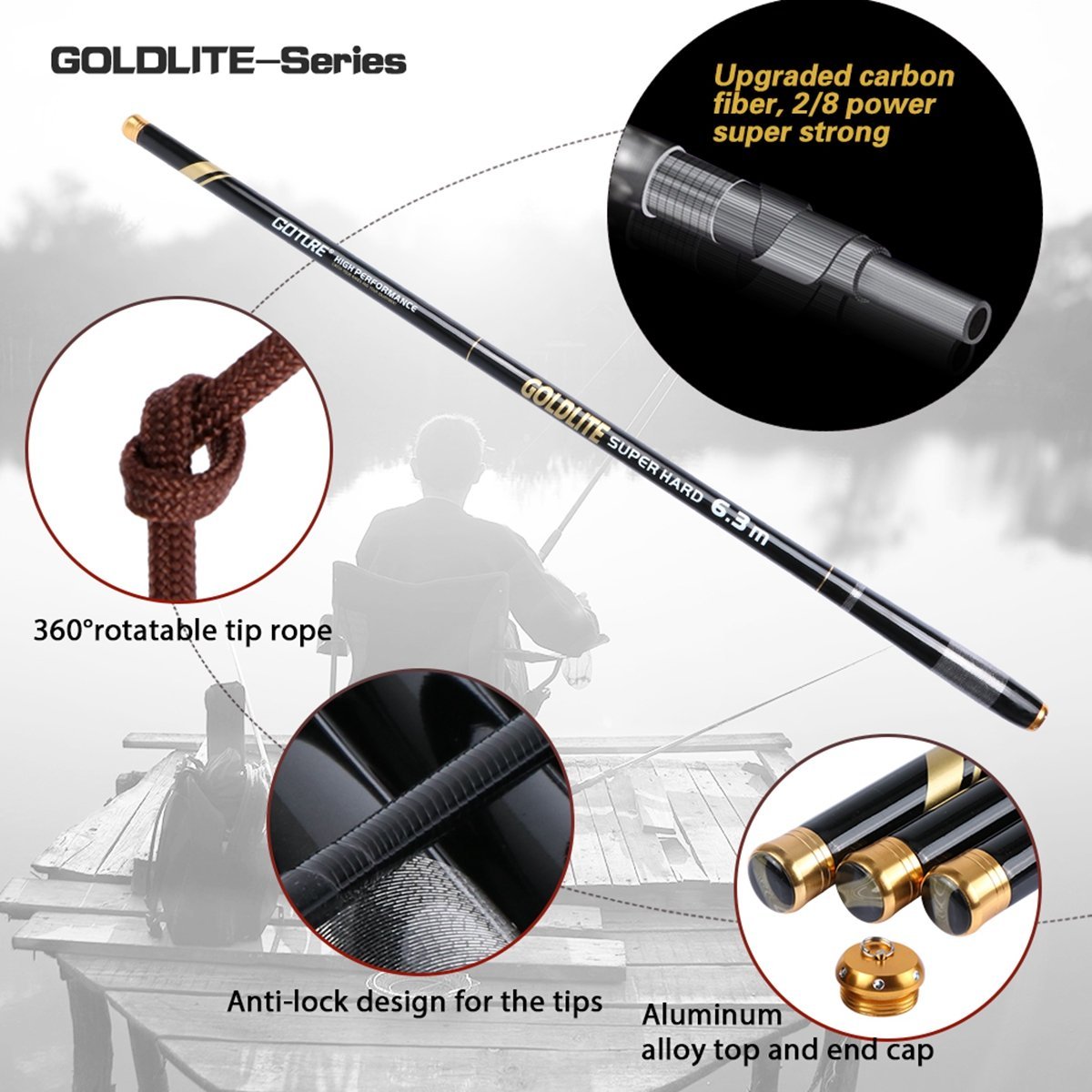 Goture Telescoping Fishing Rods Portable Travel Fishing Pole Collapsible  Carbon Fiber Ultra Light for Trout, Bass,Freshwater Saltwater 