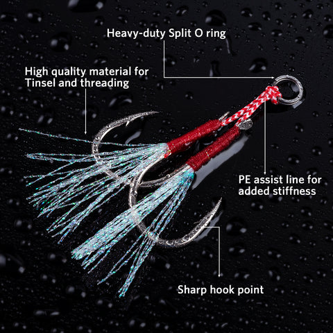 Goture Silver Bucktail Jigging Double Fishing Assist Hooks Kit for Lead Vertical Jigging Lures Jigging Slow Fast Jigs