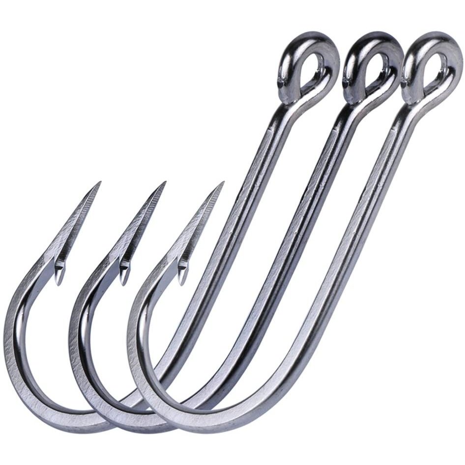 Long Shank Stainless Steel Fishing Hooks, Pack of 10 - GOTURE