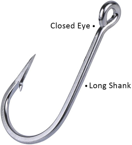 Long Shank Stainless Steel Fishing Hooks, Pack of 10 - GOTURE