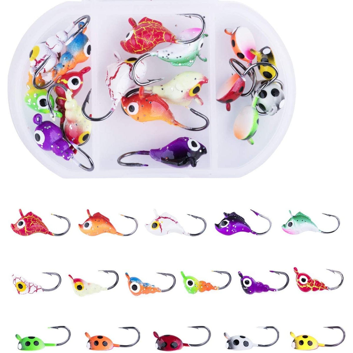 Goture 38pcs Ice Fishing Lures Lot Soft Lures Worm Bait Ice Jigs