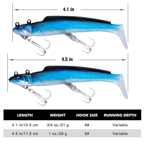 Needlefish Lead Head Jigs Soft Fishing Lures with Replacement Paddle Tail Realistic Swimbait for Freshwater Saltwater - GOTURE