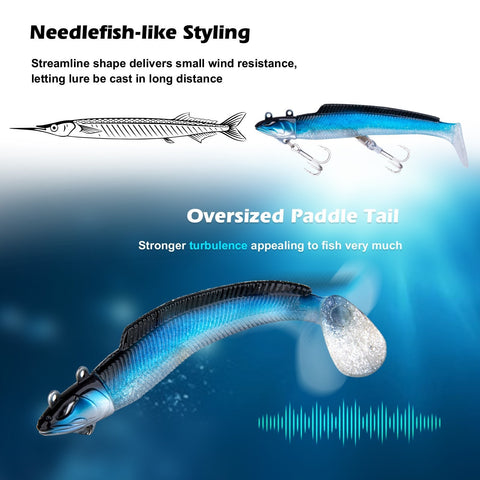 Needlefish Lead Head Jigs Soft Fishing Lures with Replacement Paddle Tail Realistic Swimbait for Freshwater Saltwater - GOTURE