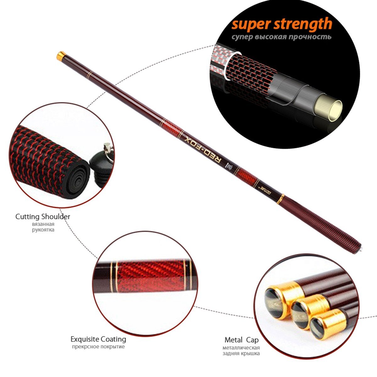 Goture Stream Fishing Rods 3.6M-7.2M 32T Carbon Fiber Telescopic Fishing Rod  Hand Pole ,with 3 Spare Top Tips